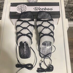 Weeboo Black Strappy Lace-Up Women's Sandals